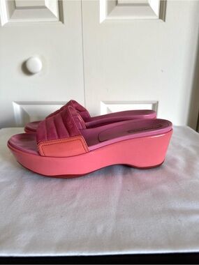 Prada Pink Leather Platform Wedge Slide Slip-On Sandals EU 37 Italy